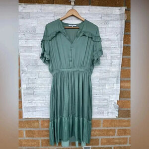 GERARD DAREL SAGE Smocked, waisted midi dress size 42/10